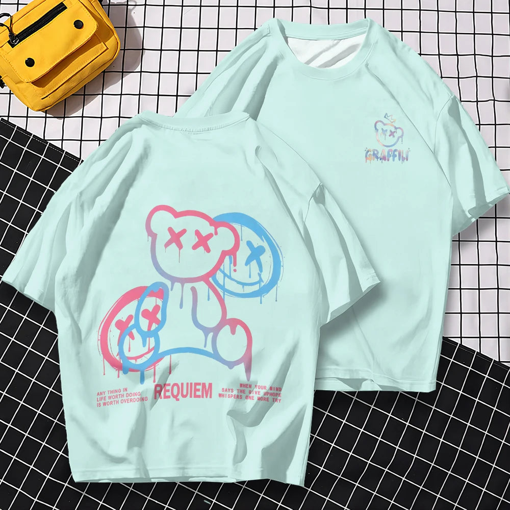 T-shirt à manches courtes avec ours 3D Harajuku