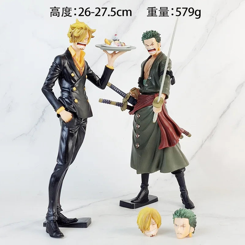 Figurine One Piece Grandista Roronoa Zoro – Modèle à tête interchangeable avec scène de confrontation à l'épée