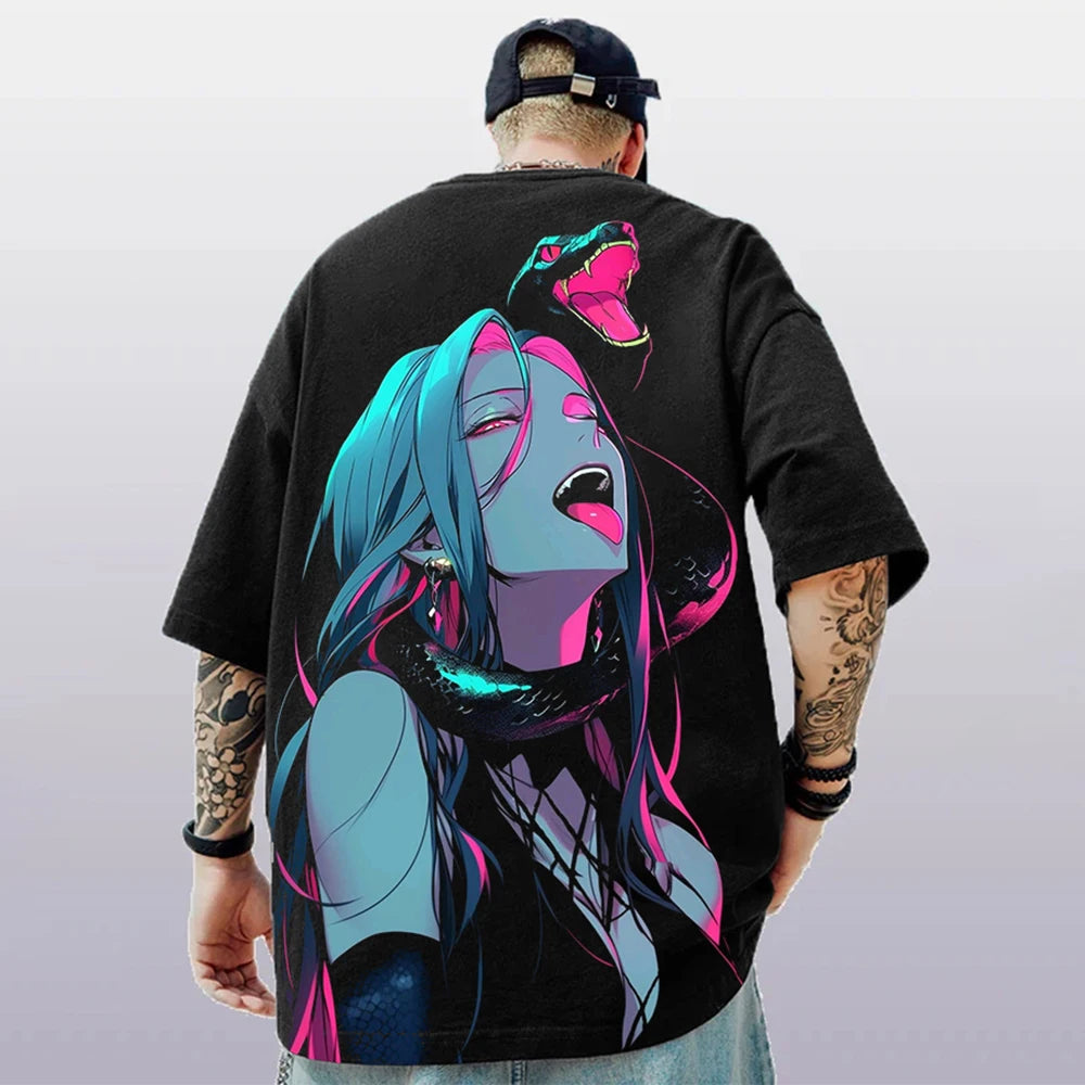 T-shirt d'été pour hommes avec imprimé anime 3D surdimensionné, haut décontracté tendance