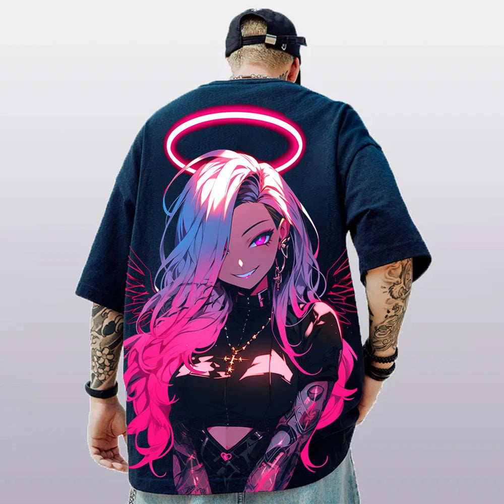 T-shirt d'été pour hommes avec imprimé anime 3D surdimensionné, haut décontracté tendance