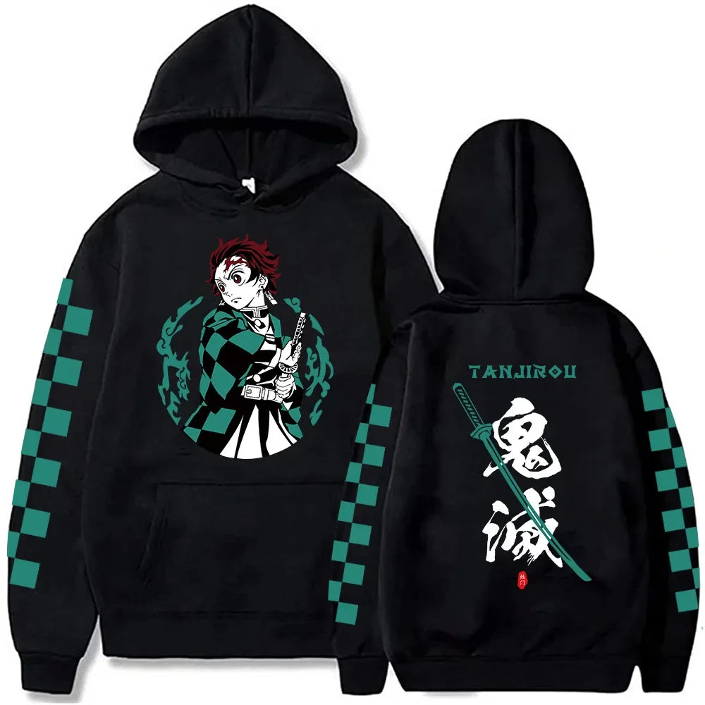 Anime Demon Slayer Hoodies Kamado Nezuko Print Unisex Plus Size Round Neck Streetwear Pullover Top for Men and Women