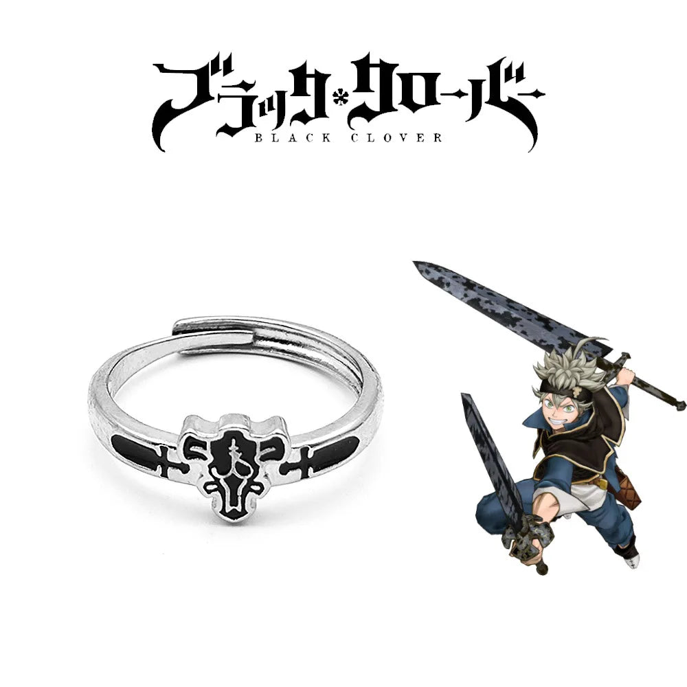 Black Clover Quartet Knights Cosplay-Ring – Verstellbarer Dämon Asta-Schmuck aus Legierung für Männer und Frauen