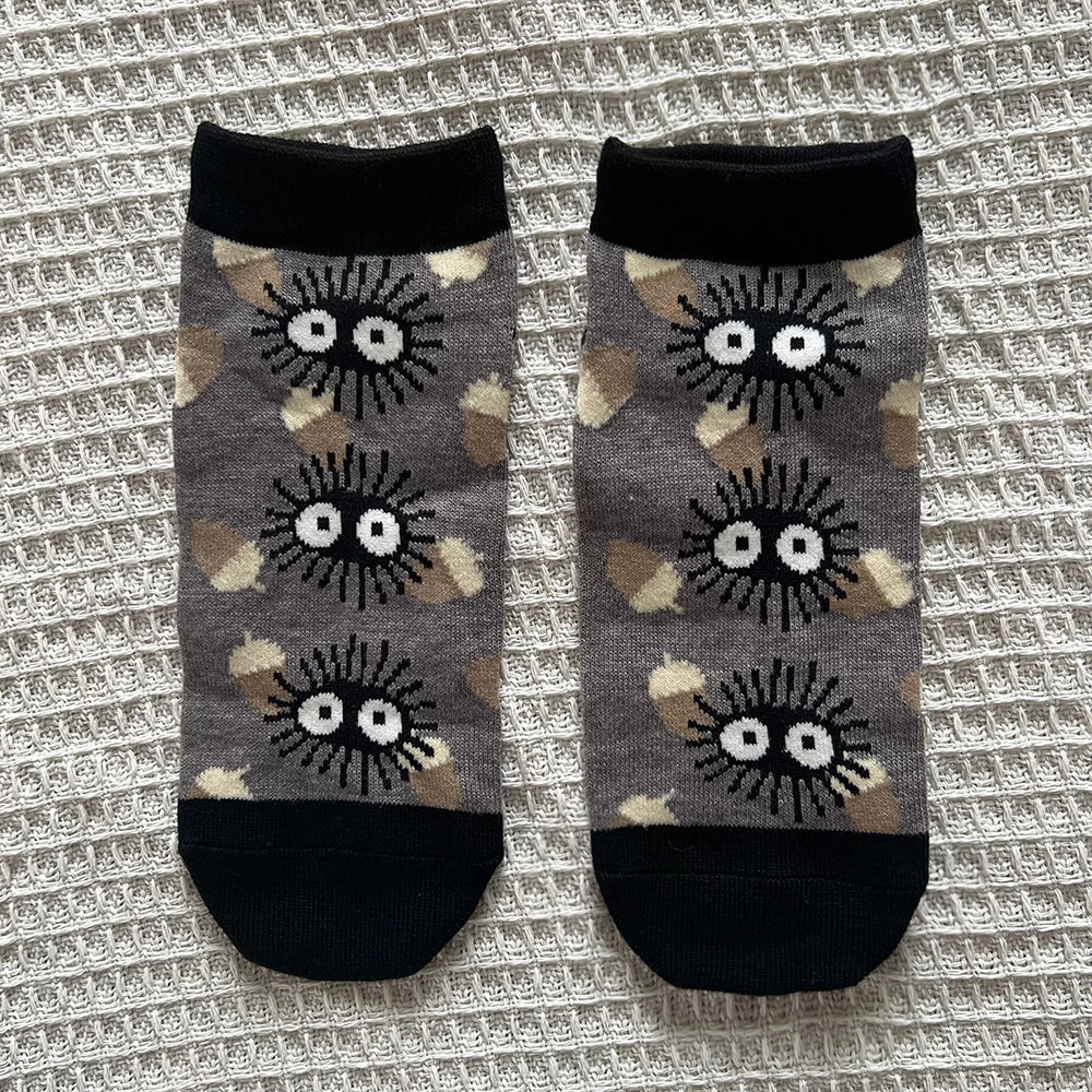 Anime Big Cat & Calcifer Socken – Halbtransparentes Cartoon-Design