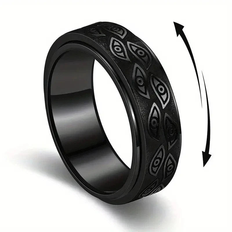 Anti-Stress-Spinner-Ring – Zappelring aus Edelstahl mit geschnitztem Dämonenauge für Männer, Schmuck zur Angstlinderung
