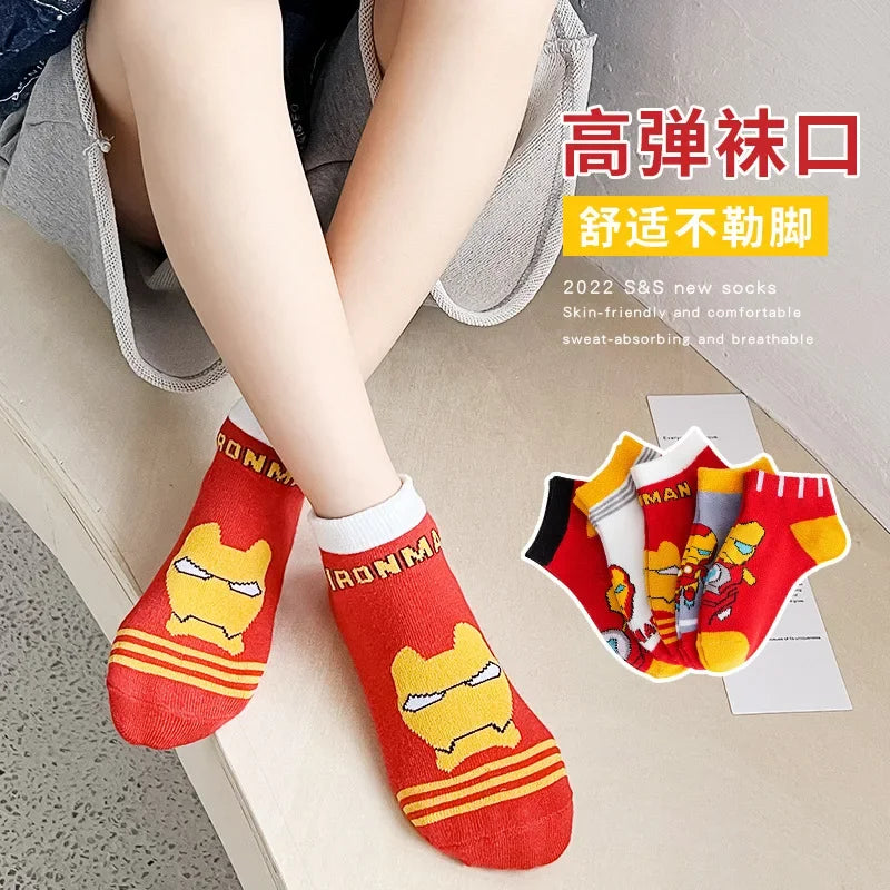 Lot de 5 paires de chaussettes pour enfants Spiderman et Avengers – Chaussettes courtes bateau de dessin animé pour garçons (1 à 12 ans)