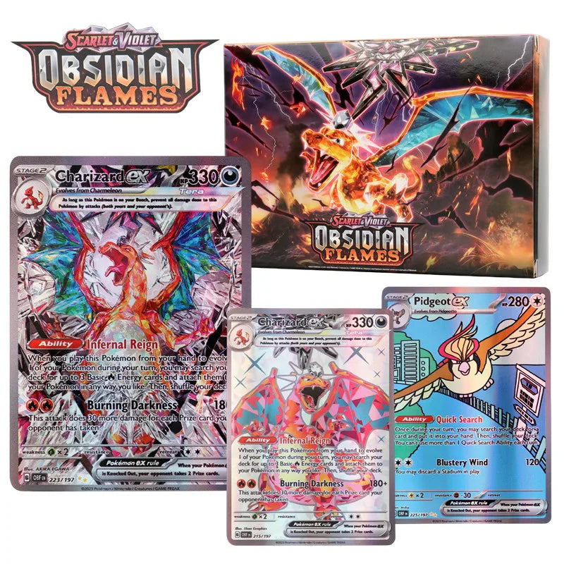 60/100 Stück Pokemon-Karten, alle neuen EX-Obsidian Flames-Booster-Boxen, inklusive Charizard, englische Version