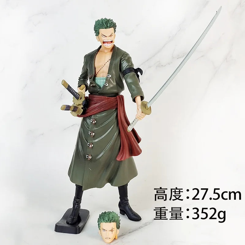 Figurine One Piece Grandista Roronoa Zoro – Modèle à tête interchangeable avec scène de confrontation à l'épée