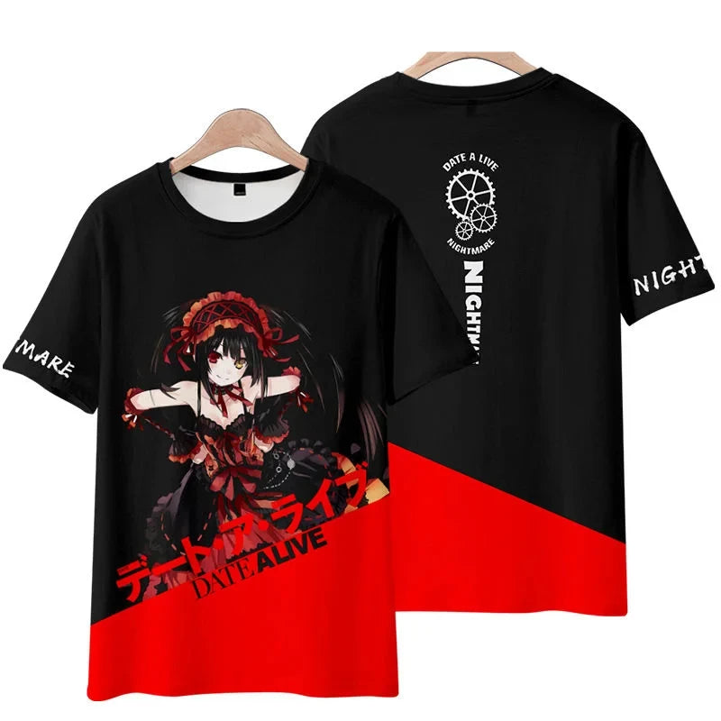 Anime Character Tokisaki Kurumi Print T-Shirt 3D Short Sleeve Summer Fashion Harajuku Style Cartoon Top for Men/Women Kids