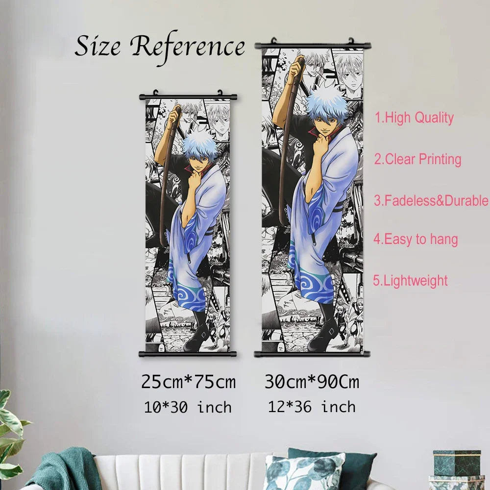 Gintama Gintoki Hanging Scroll Canvas Wall Painting Home Decor Anime Poster Wall Art