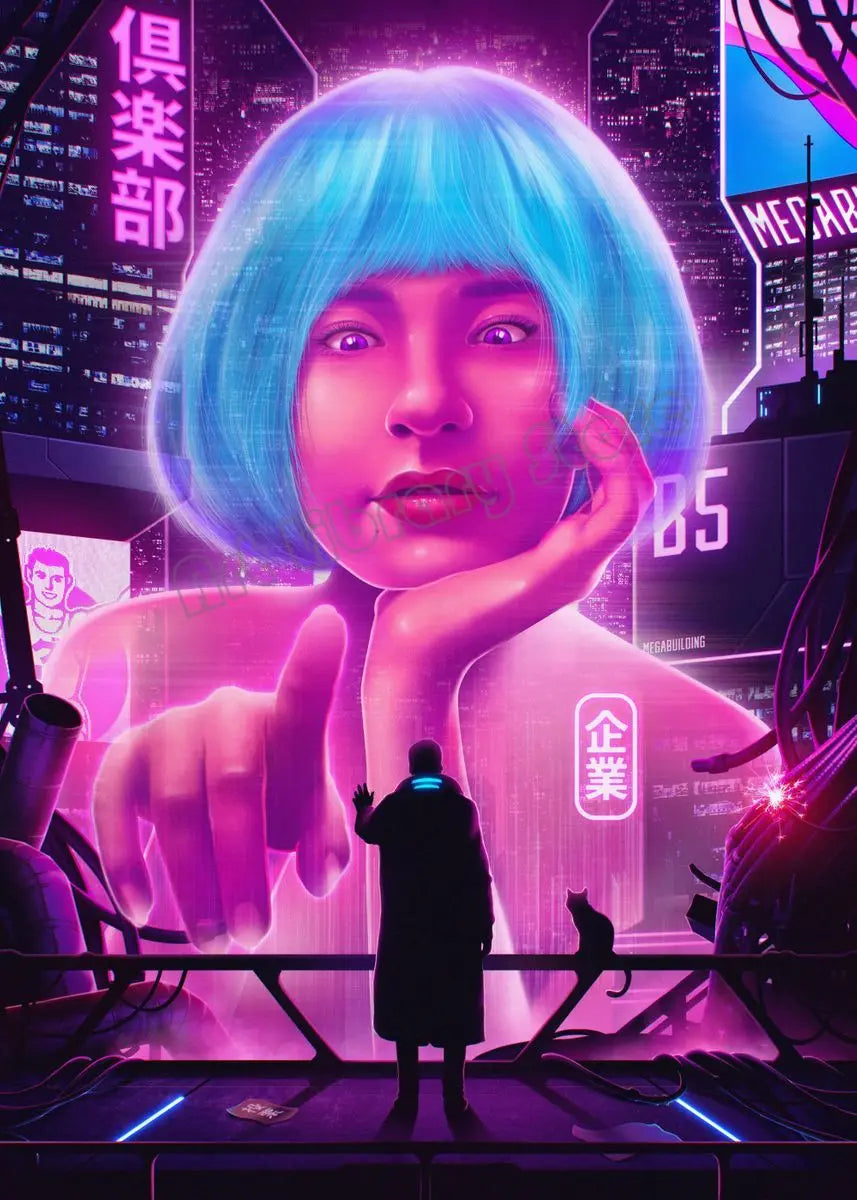 Tokyo Japanese Neon Futuristic Night City Scene Anime Painting Wall Art Pictures Home Room
