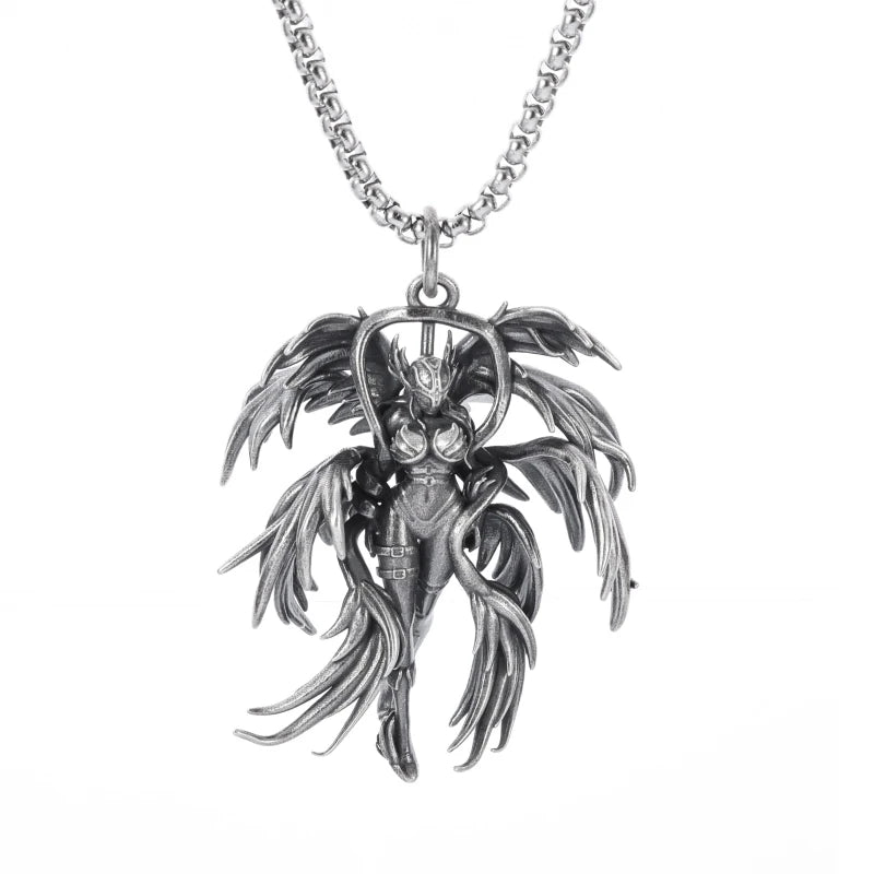 Collier avec pendentif en forme de fille Mecha en plaqué argent - Bijoux tendance hip-hop rock punk pour hommes et femmes | Idée cadeau
