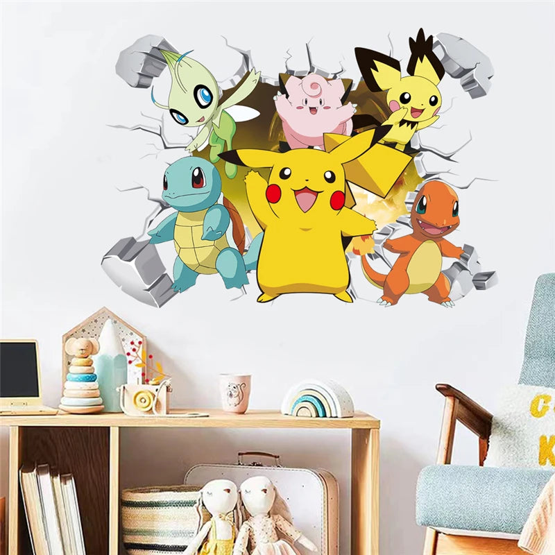 Cartoon Pikachu Wandaufkleber für Kinder DIY Wanddekoration Animiertes Poster
