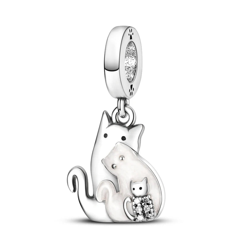 925 Sterling Silber Süßer Katzenanhänger – Pfotenabdruck-Perlenanhänger für selbstgemachte Armbänder