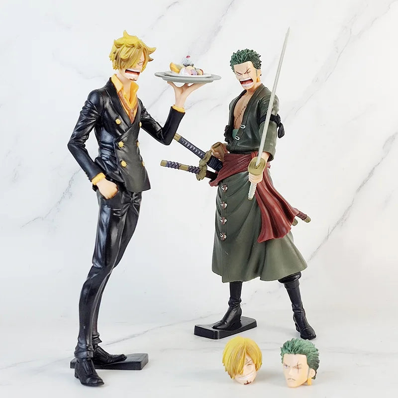 Figurine One Piece Grandista Roronoa Zoro – Modèle à tête interchangeable avec scène de confrontation à l'épée