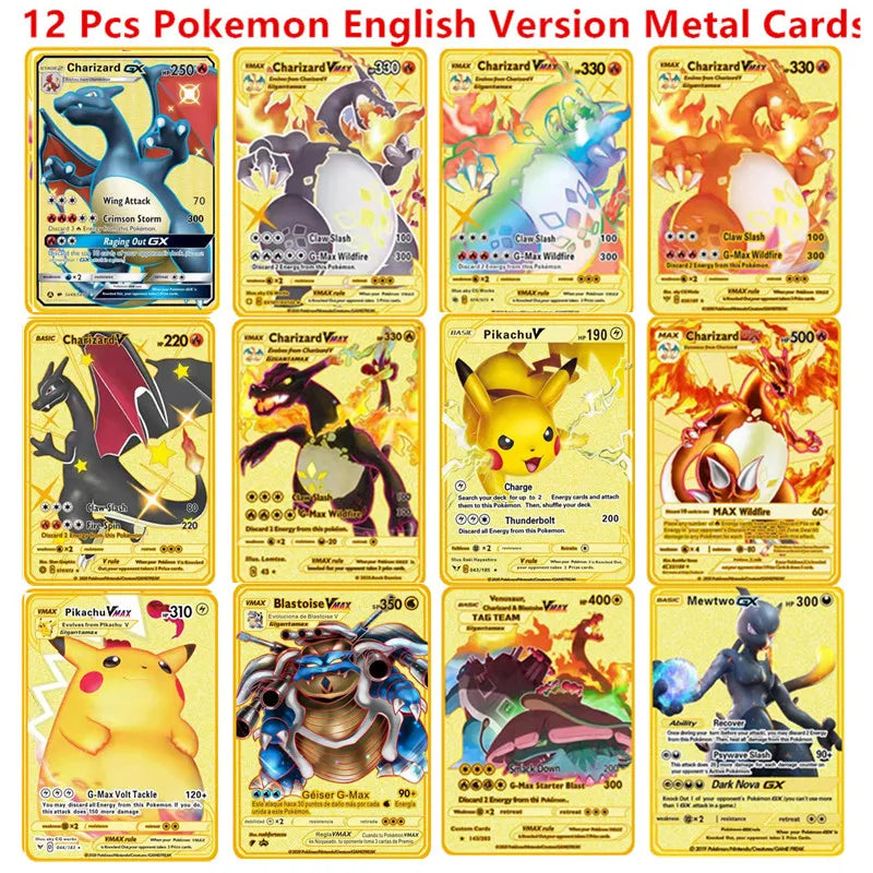 Pokemon Englische Metallkarte Anime-Sammelkarte Kinderspielzeug