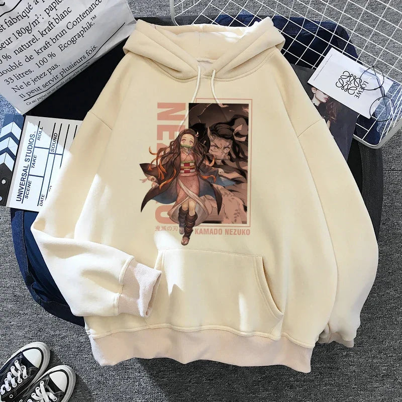 Kimetsu No Yaiba Sweatshirt – Anime Demon Slayer Hoodie mit Tanjiro & Nezuko, Harajuku Kawaii Style