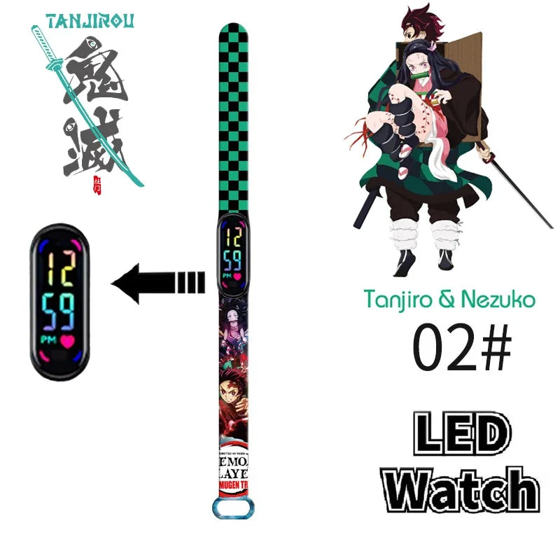 Pokémon & Demon Slayer LED-Uhr – Tanjirou & Nezuko Silikon-Touchscreen, wasserdicht, Sportgeschenk