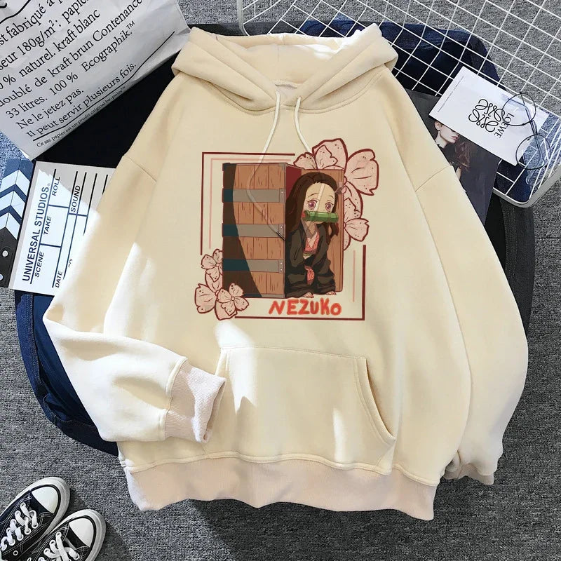 Kimetsu No Yaiba Sweatshirt – Anime Demon Slayer Hoodie mit Tanjiro & Nezuko, Harajuku Kawaii Style