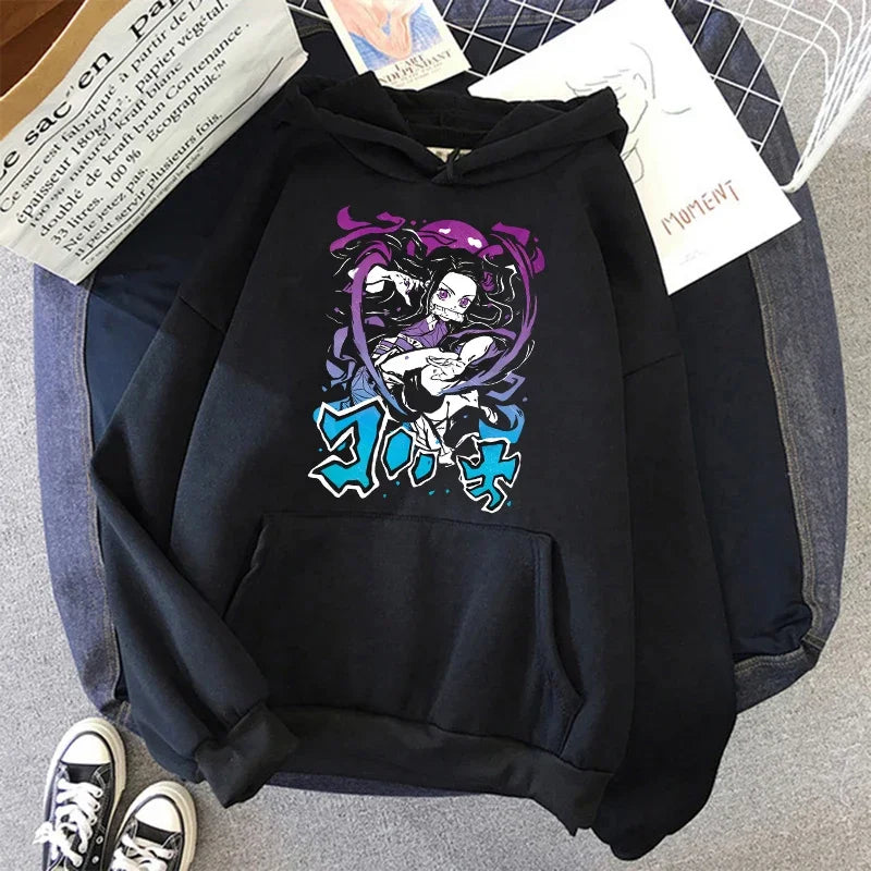 Kimetsu No Yaiba Sweatshirt – Anime Demon Slayer Hoodie mit Tanjiro & Nezuko, Harajuku Kawaii Style