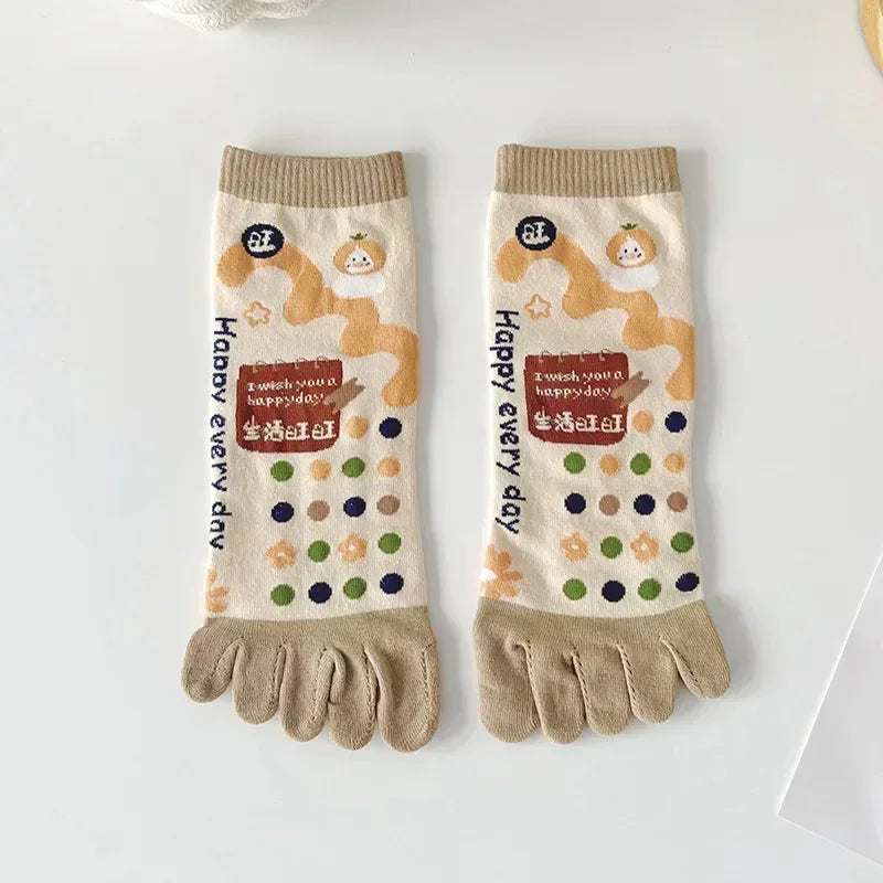 Niedliche Cartoon-Zehensocken – Fünffinger-Zehensocken aus Baumwolle für Damen, perfekt für Yoga und Sport