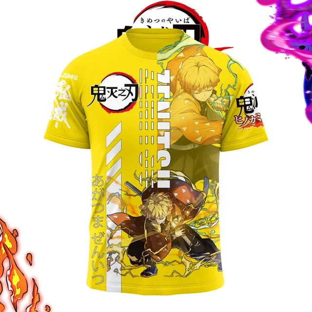 Demon Killer 3D Printed Unisex Short Sleeve T-Shirt Japanese Anime Street Fashion Breathable Top for Men