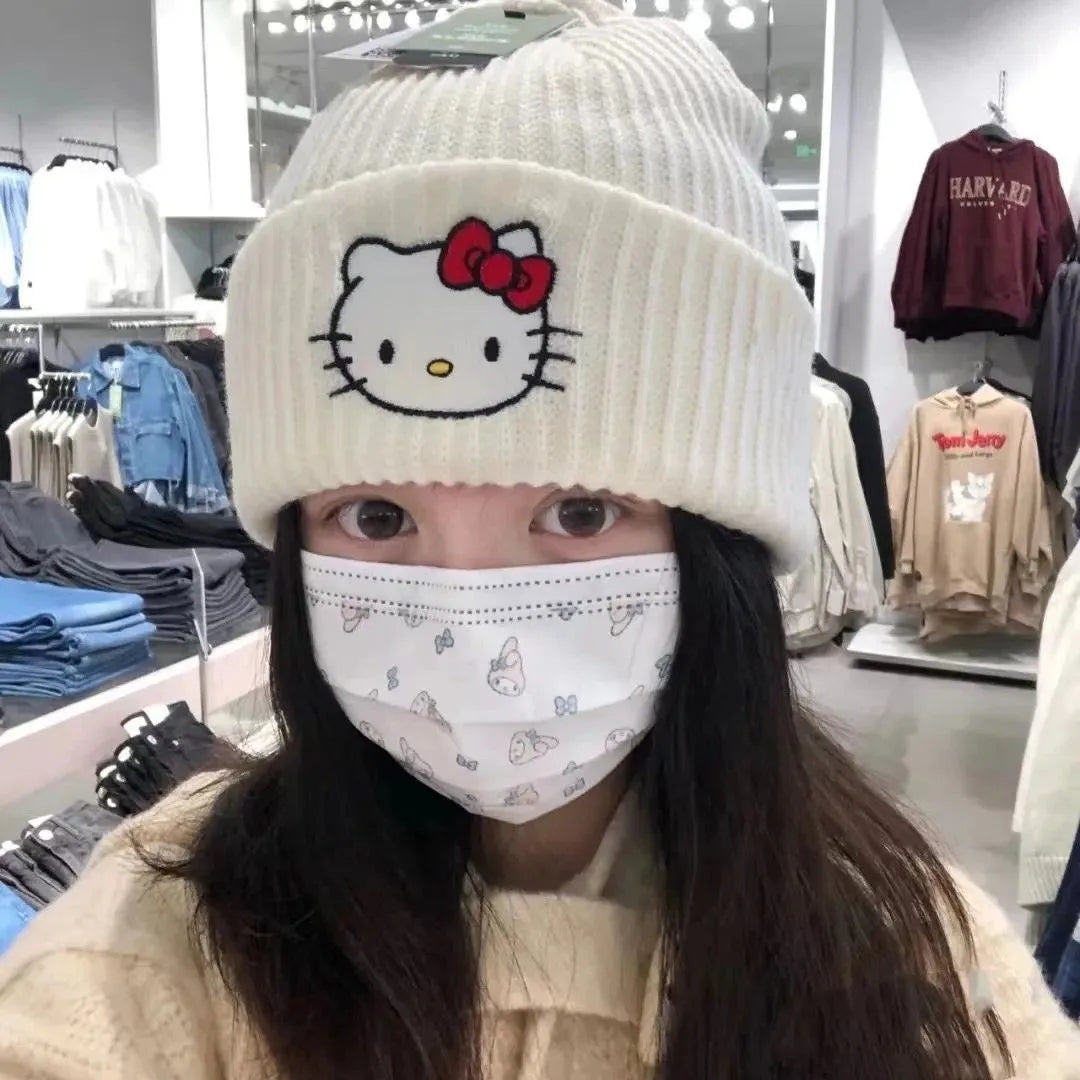 Sanrio Hello Kitty Strickmütze – Süße Anime-Wintermütze für Damen & Kinder