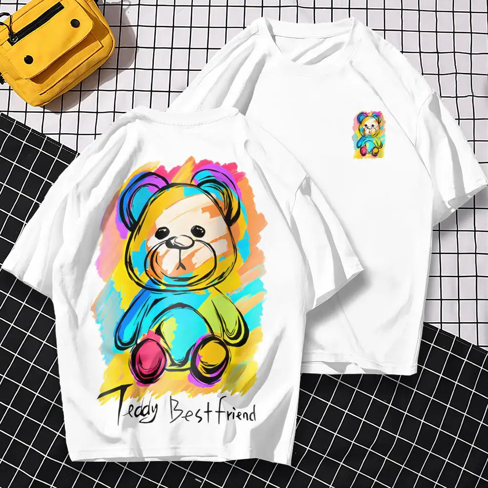 T-shirt à manches courtes avec ours 3D Harajuku