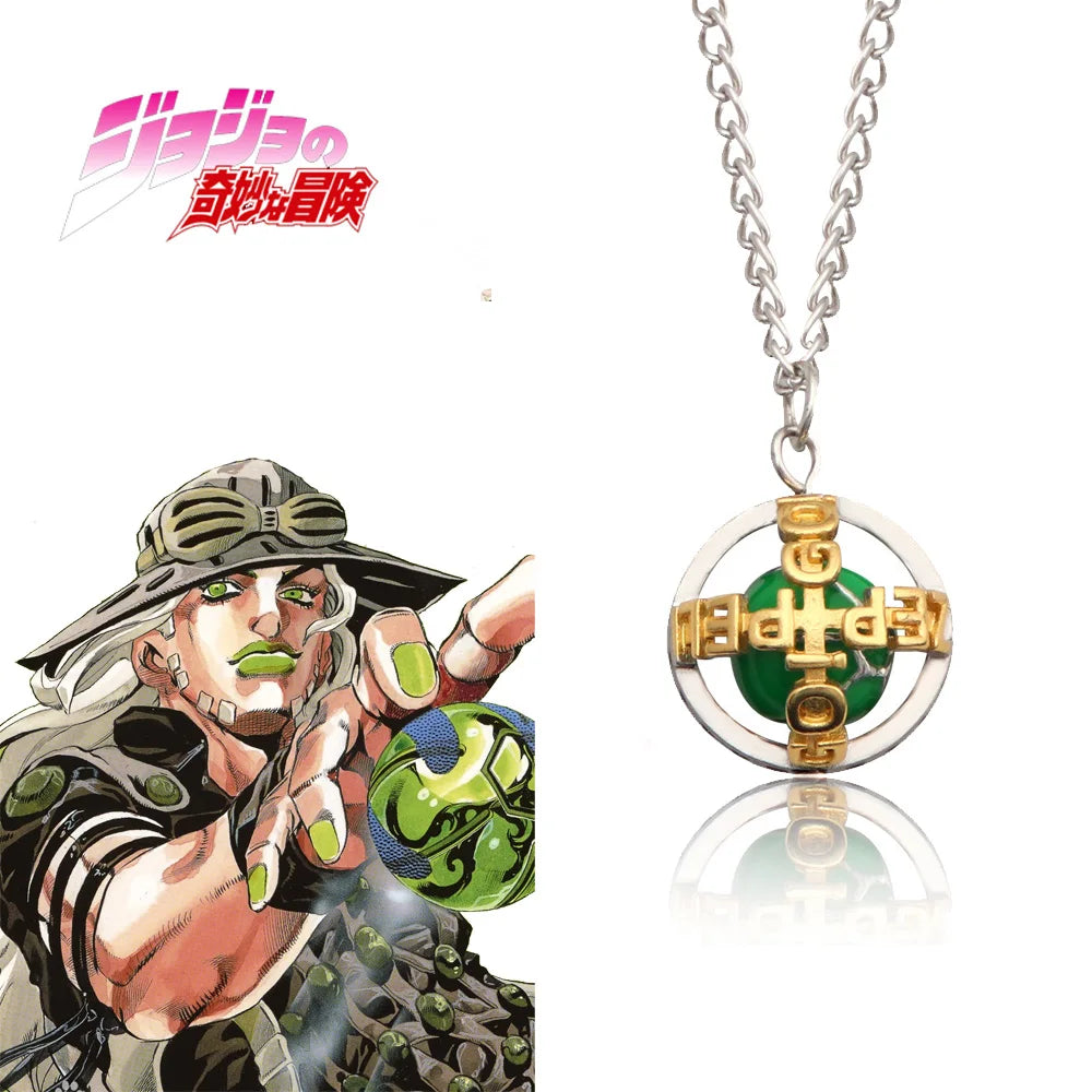 Collier avec pendentif en boule d'acier de l'anime JoJo's Bizarre Adventure - Bijoux pour les fans de Gyro Zeppeli Cosplay Ball