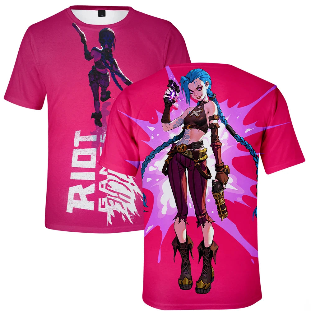 Arcane League Jinx 3D Printed T-Shirt for Men Women Adult Anime Fashion Harajuku Cartoon Cosplay Clothing Short Sleeve Top
