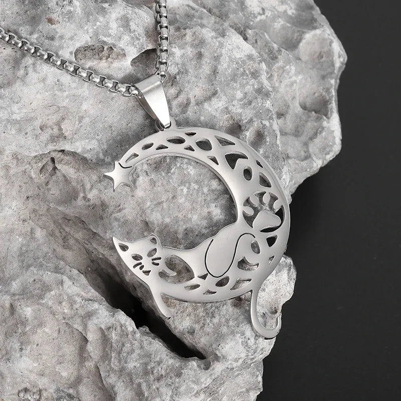 Hot Hug Love Pet Cat Couple Necklace – Stainless Steel BFF Pendant for Men & Women, Friendship Jewelry Gift