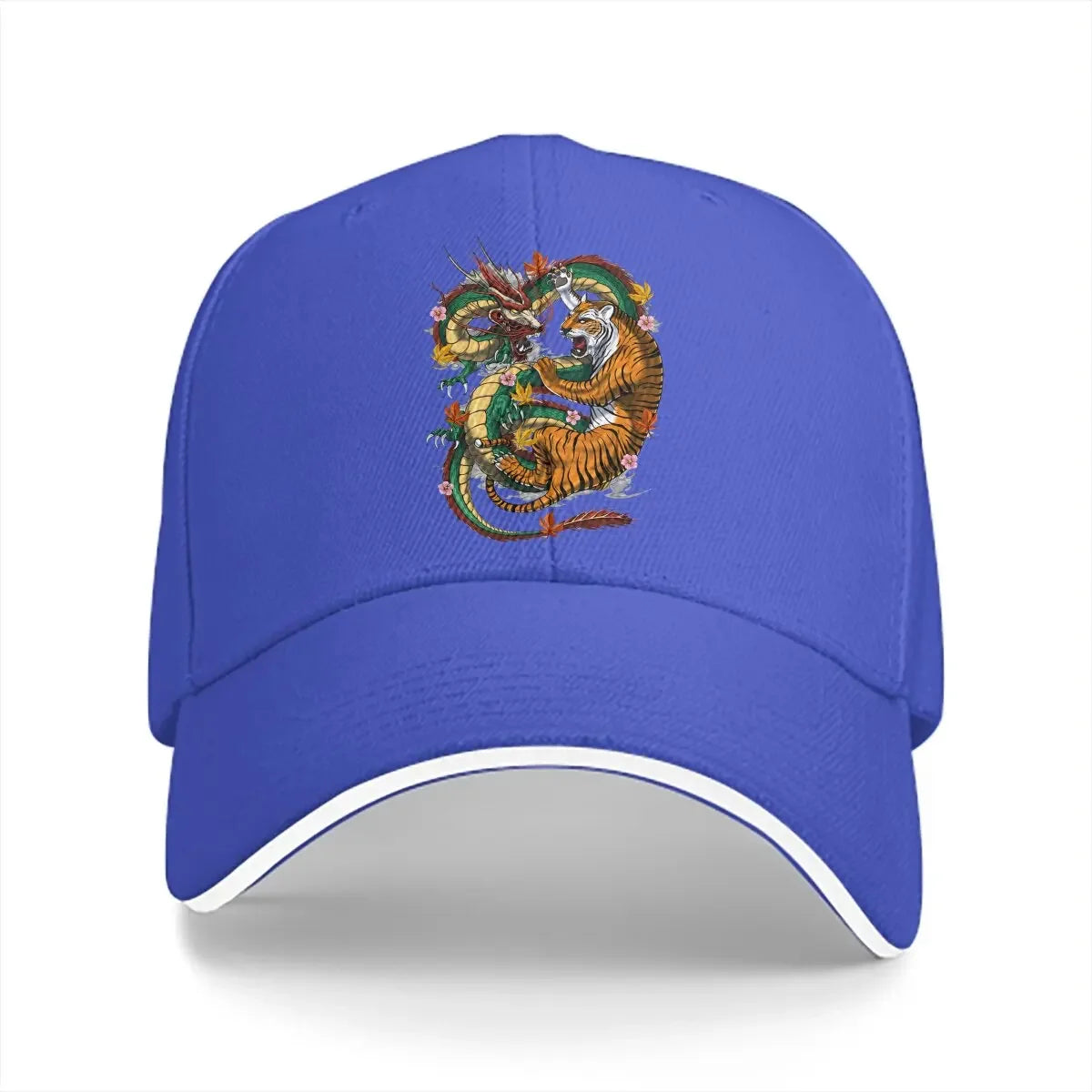 Pure Color Dad Hat – Japanische Drachen- und Tiger-Kampf-Baseballmütze mit YinYang-Design
