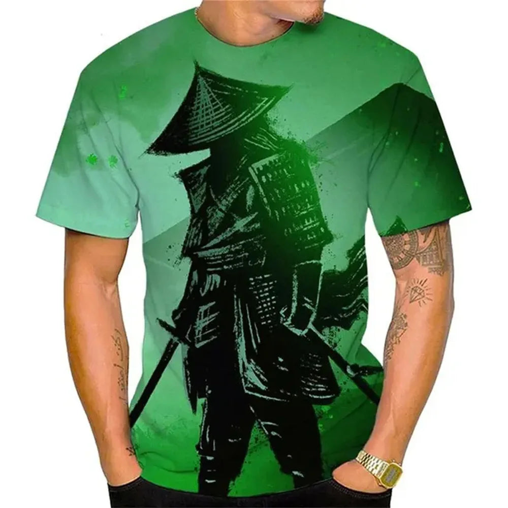 Samurai Pattern T-Shirt – Fashionable Casual Anime 3D Style Men's Summer Tee