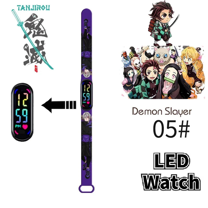 Pokémon & Demon Slayer LED-Uhr – Tanjirou & Nezuko Silikon-Touchscreen, wasserdicht, Sportgeschenk