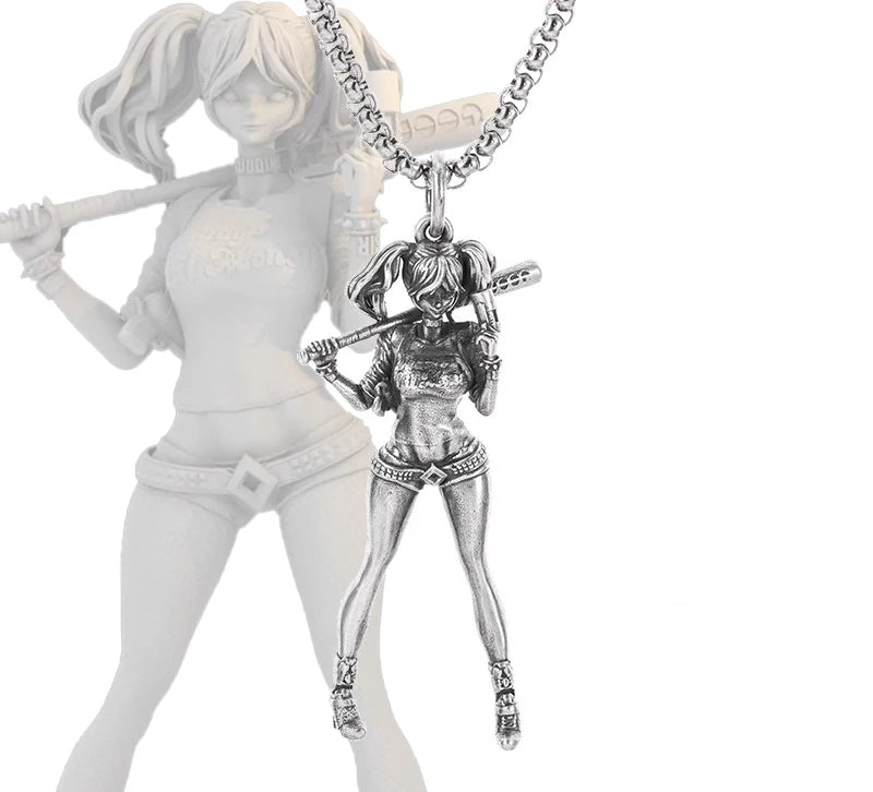 Versilberte Halskette mit Anime-Mecha-Girl-Anhänger – trendiger Hip-Hop-Rock-Punk-Schmuck für Männer und Frauen | Geschenkidee