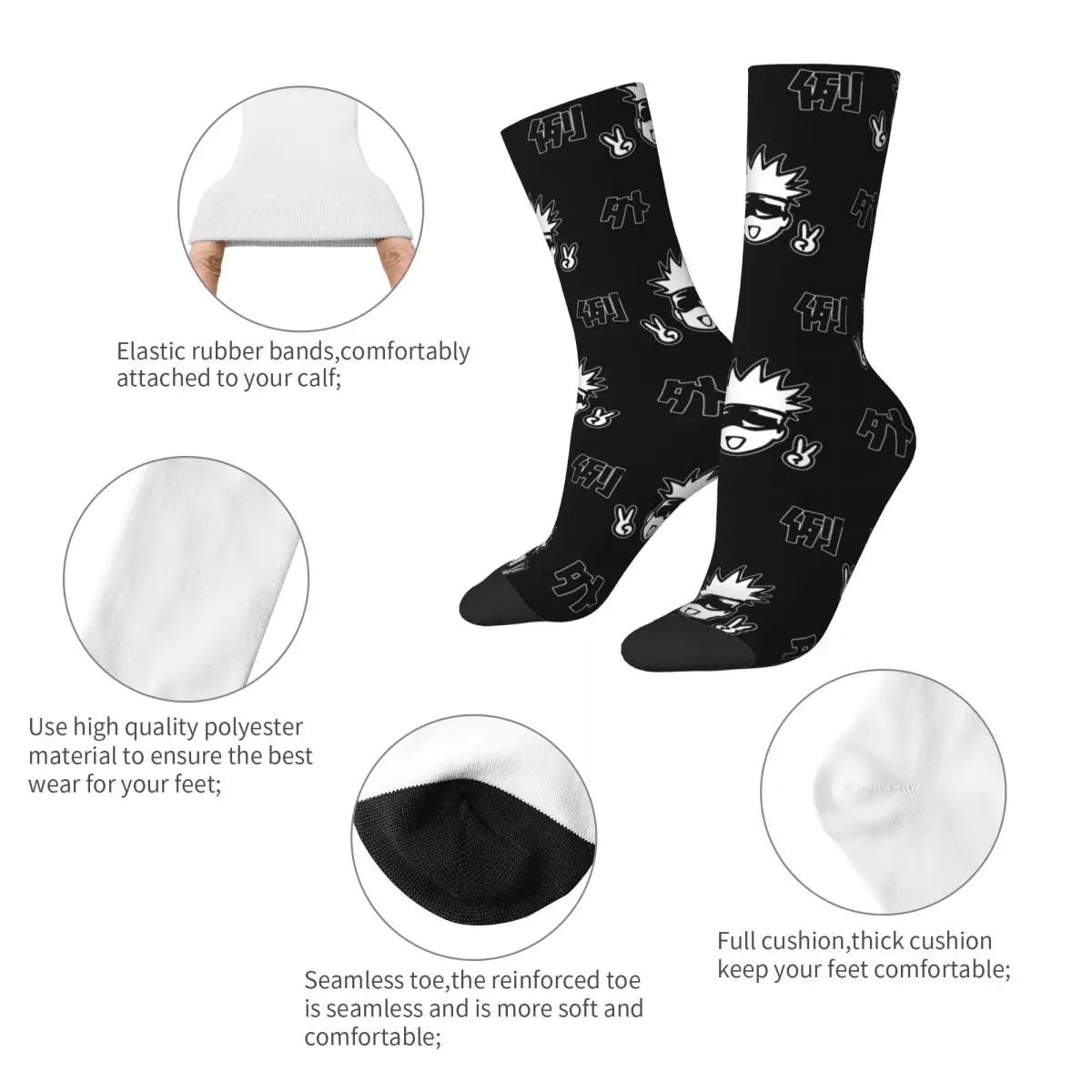 Retro Jujutsu Kaisen Sportsocken – Niedliche Gojo Sensei Polyester-Mittelröhre, Unisex & Schweißabsorbierend