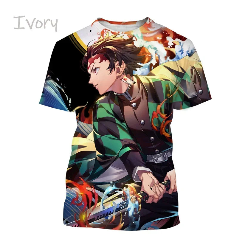 Demon Slayer Kamado Tanjirou T-Shirt 3D Printed Personality Round Neck