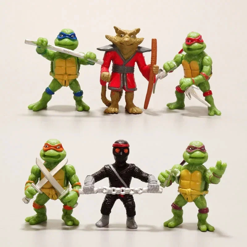 6 Stück Bandai Teenage Mutant Ninja Turtles Mini-Puppen – Cartoon-Spielzeug, Tortenaufsatz und Geburtstagsgeschenk