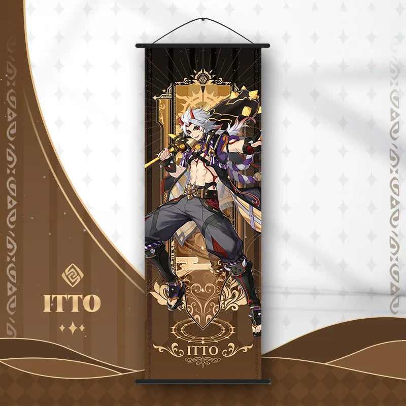 Genshin Impact Scroll Canvas Painting Hanging Anime Poster Wall Art Room Decoration