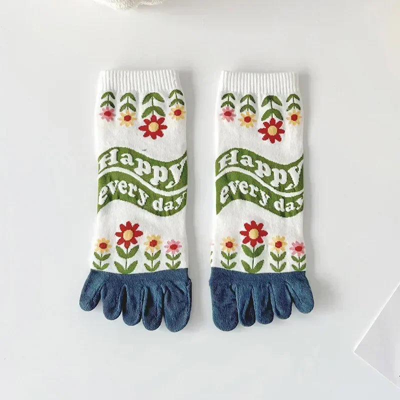 Niedliche Cartoon-Zehensocken – Fünffinger-Zehensocken aus Baumwolle für Damen, perfekt für Yoga und Sport
