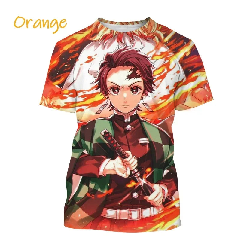 Demon Slayer Kamado Tanjirou T-Shirt 3D Printed Personality Round Neck