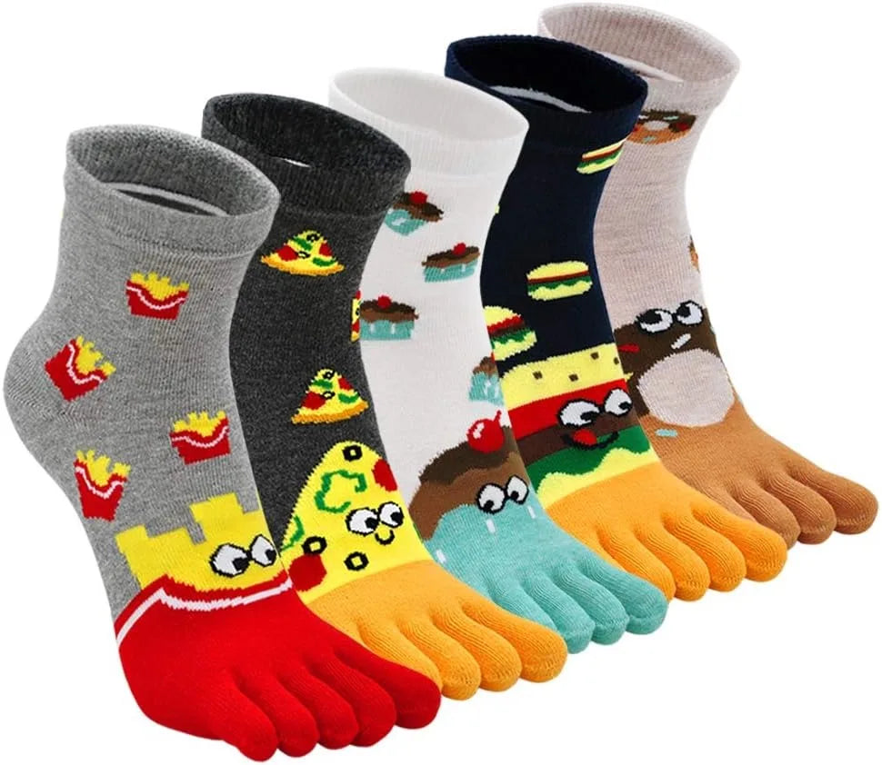 Süße Söckchen mit Katzen- und Hundemotiv für Damen, Baumwolle, für sportliches Laufen, Fünf-Finger-Design, auffälliges modisches Schuhwerk