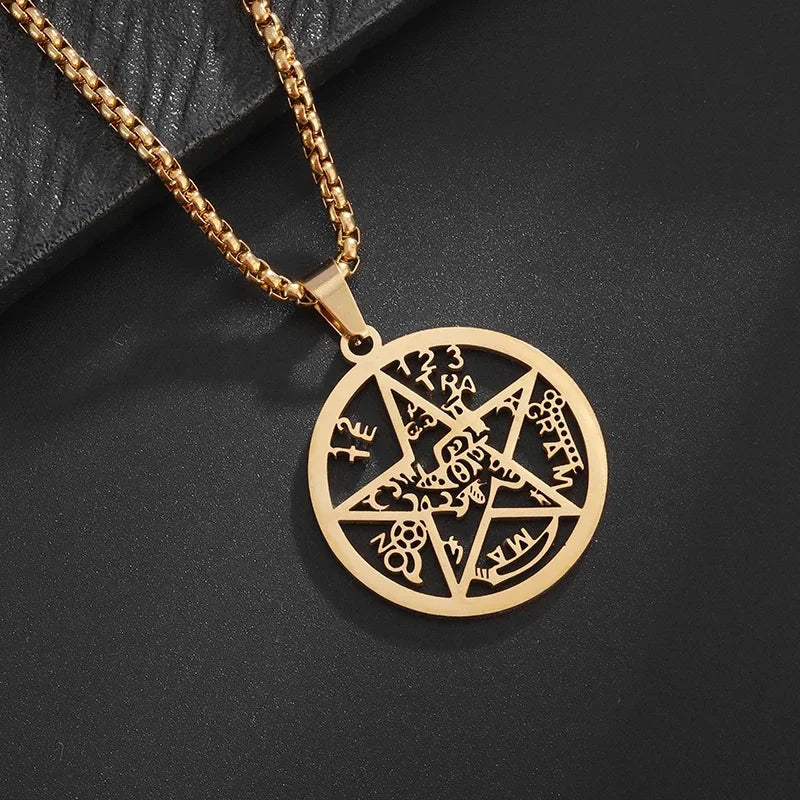 Retro Punk Solomon Seal Necklace – Hexagonal Stainless Steel Star of David Pendant for Men & Women