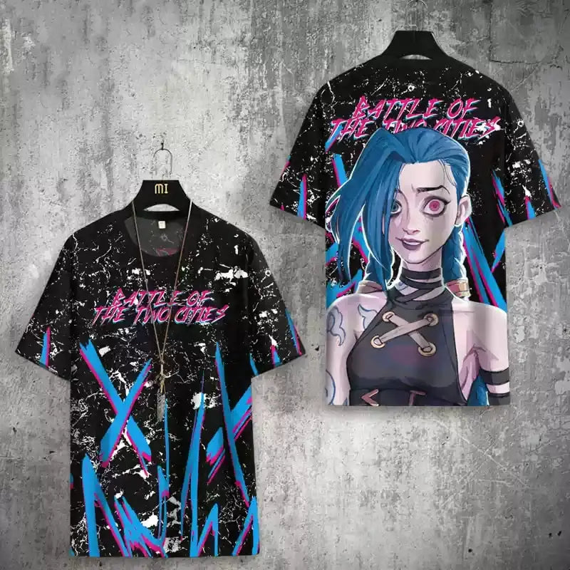 Arcane League Jinx 3D Printed T-Shirt for Men Women Adult Anime Fashion Harajuku Cartoon Cosplay Clothing Short Sleeve Top