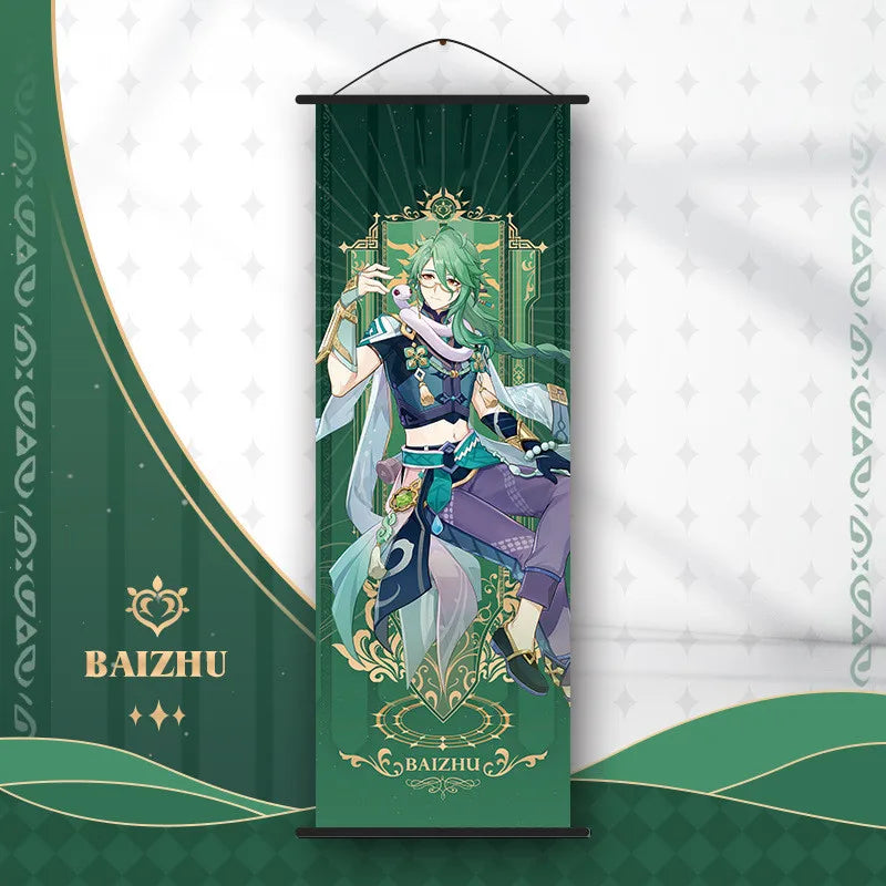 Genshin Impact Scroll Canvas Painting Hanging Anime Poster Wall Art Room Decoration