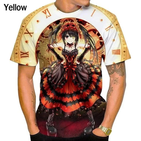 Anime Character Tokisaki Kurumi Print T-Shirt 3D Short Sleeve Summer Fashion Harajuku Style Cartoon Top for Men/Women Kids