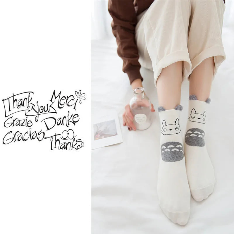 5 Paar Damensocken mit Cartoon-Tieren, fröhliche, lustige Baumwollsocken, süße Socken aus Federgarn