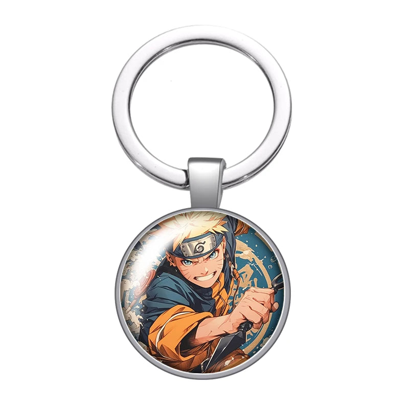MINISO Naruto Anime Uzumaki Kakashi Uchiha Foto Glas Cabochon Schlüsselanhänger Tasche Auto Schlüsselanhänger Ringhalter