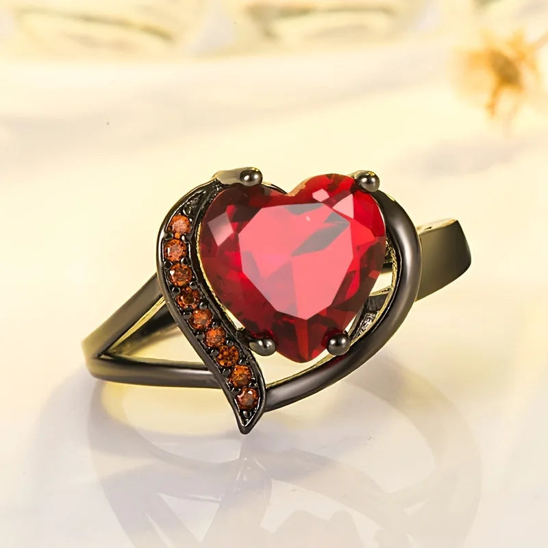 Keltische Drachenringe für Paare – Edelstahl für Männer und herzförmiger Ehering mit rotem Zirkon für Frauen | Schmuckset zum Valentinstag