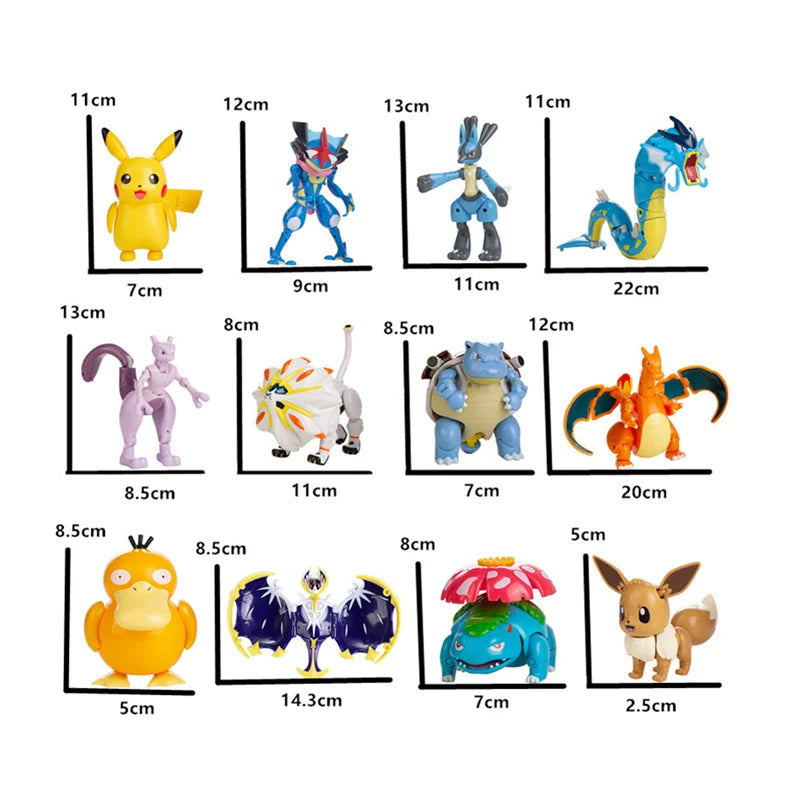 Coffret de 18 figurines d'action Pokémon – Jouets Pikachu, Gengar, Mewtwo et Pokéball