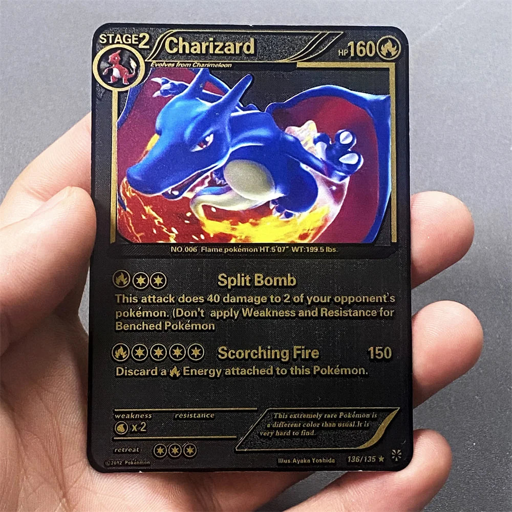 Pokemon Metall Karten Englisch Anime Pikachu Charizard Vmax GX V Buchstaben Spiel Sammlung Karte Kind